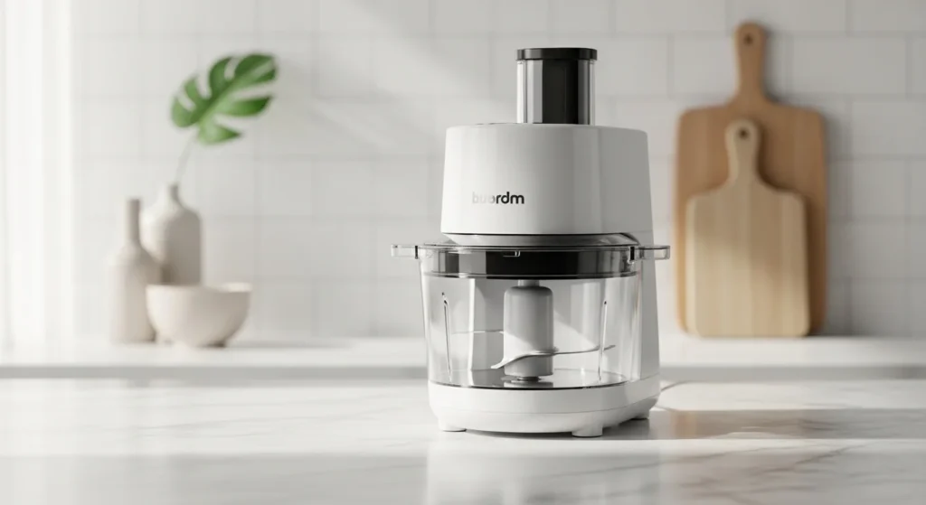 Mini processador elétrico de alimentos moderno sobre bancada de mármore - Melhor de 2026
