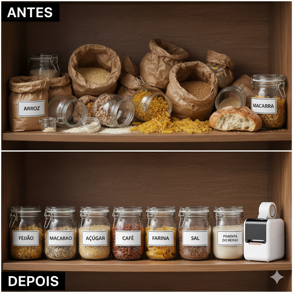 Etiquetas de organização doméstica e logística.