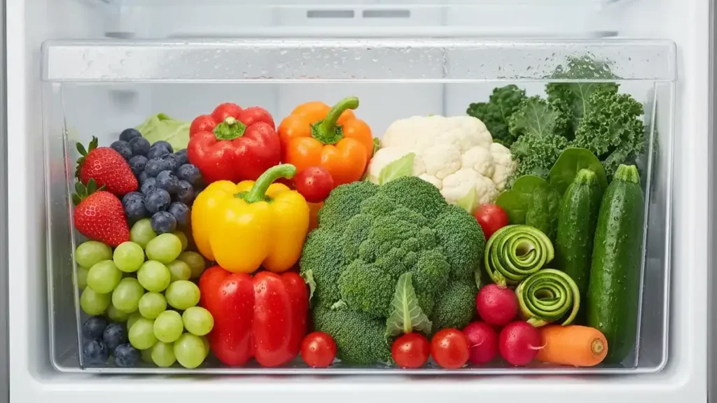 Detalhe da gaveta Fresh Zone na Melhor Geladeira Brastemp Frost Free de 2026.