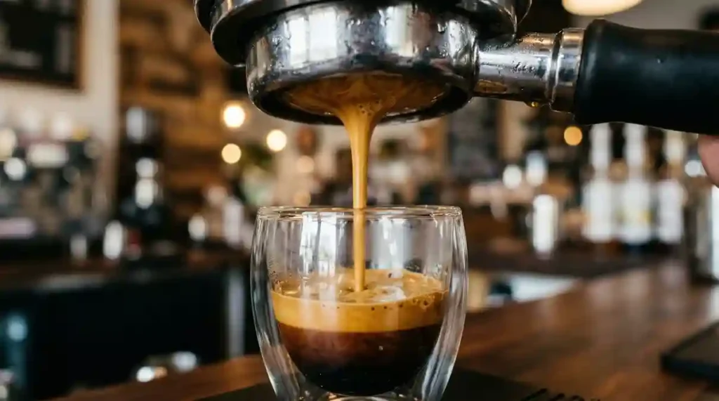 Cafeteira Expresso Oster PrimaLatte: 3 Motivos para Comprar (2026) 2 Extração de café com 19 bars de pressão na Cafeteira Expresso Oster PrimaLatte mostrando a crema