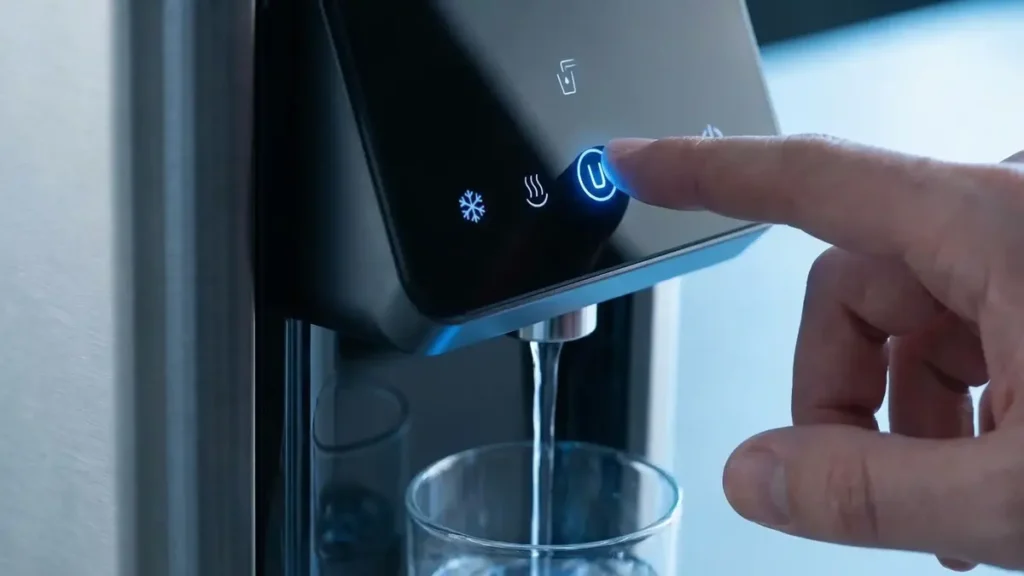 Melhor Purificador de Água Pure 4x Electrolux: Veredito Final 3 Painel touch com luz azul e indicadores digitais do purificador de água Electrolux