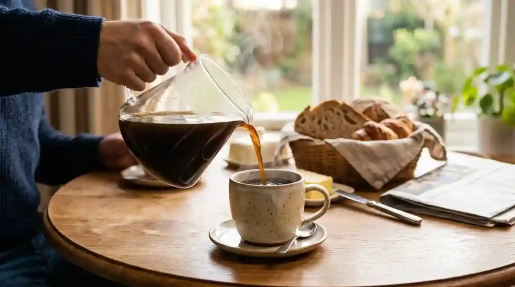 Café fresco servido pela Cafeteira Programável Favorita 2026