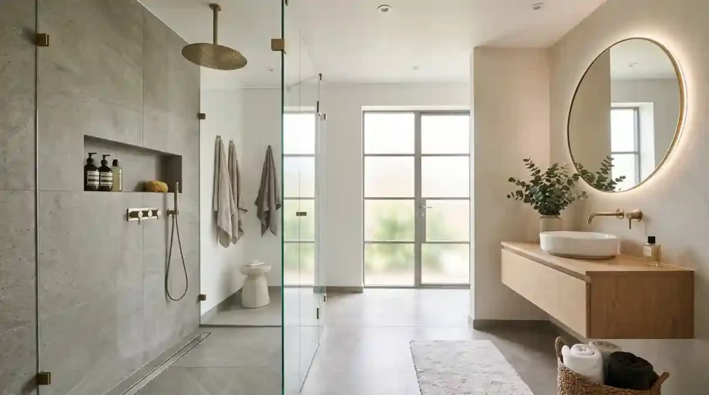 Chuveiro Eletrônico em 2026: A Solução Definitiva para o Banho de Spa em Casa 1 Chuveiro Eletrônico referência em banheiro de luxo com acabamento preto