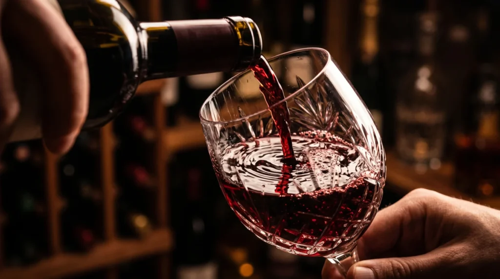 Adega de Vinhos Climatizada (2026): A Escolha Definitiva para o Inverno 6 Vinho tinto sendo servido após conservação em Adega de Vinhos Climatizada de elite