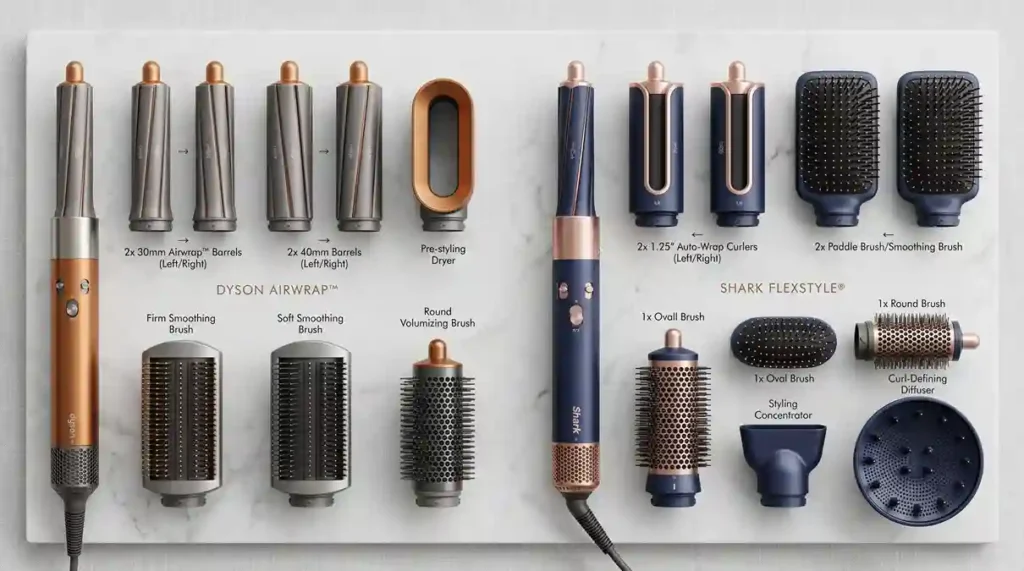 Acessórios do Dyson Airwrap vs Shark FlexStyle para cachos