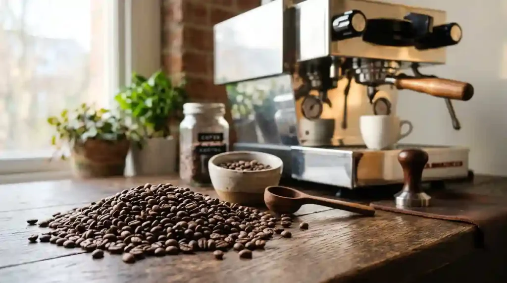 Máquina de Café em Grãos em detalhe o moedor cerâmico