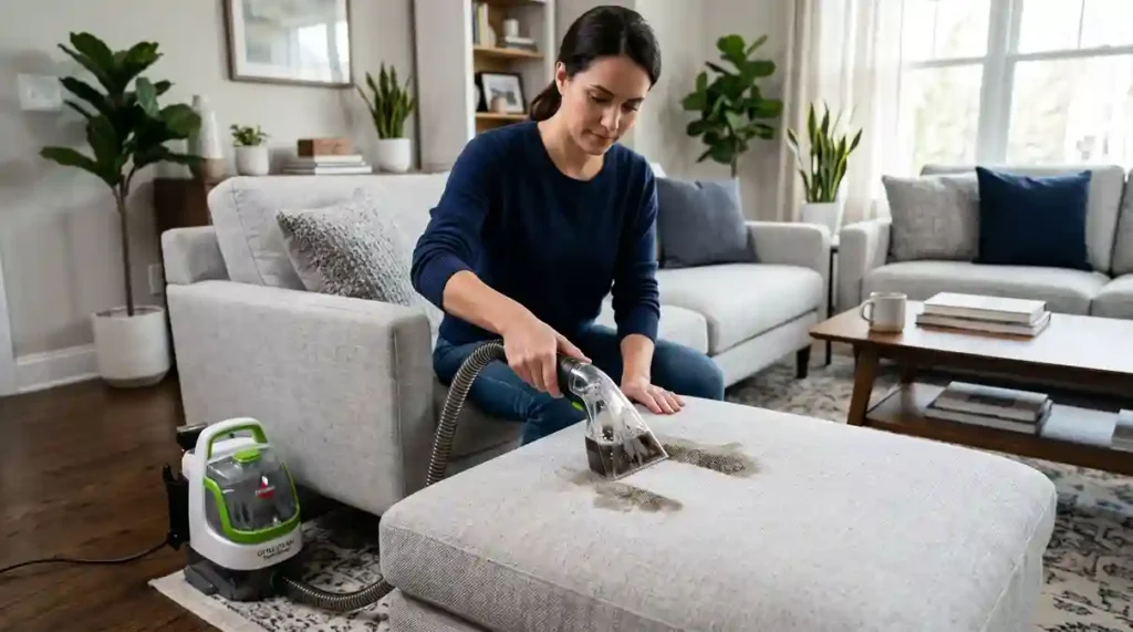extratora de sujeira portatil ativa removendo mancha profunda de sofa de tecido