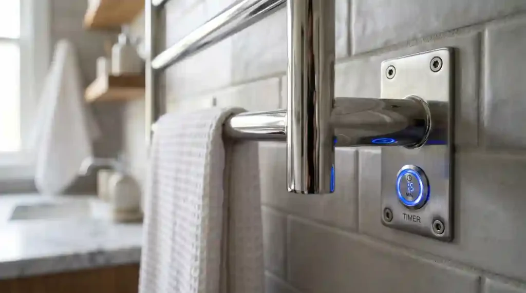 Botão indicador de led e timer do aquecedor de toalhas eletrico de parede