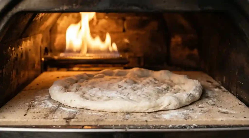 Forno de Pizza Portátil: O Guia Definitivo com 2 Modelos para Revolucionar suas Noites Gourmet 4 Massa de pizza napolitana assando sobre a pedra cordierita do forno de pizza portatil