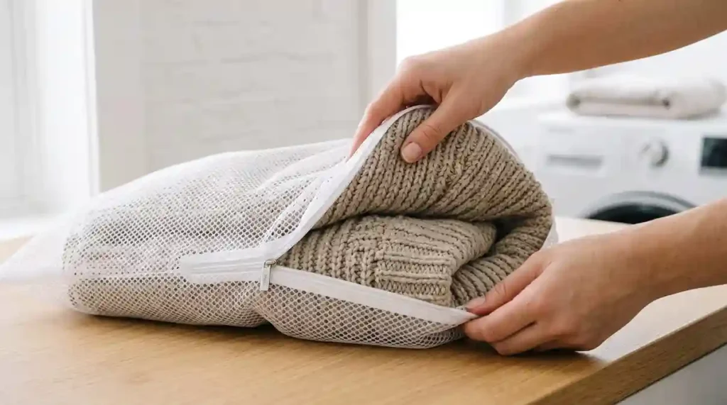 Casaco Blanket / Cobertor com Mangas: O Guia Definitivo com 2 Modelos Premium para Unir Conforto e Aquecimento no Lar 6 Saco de lavagem protetor com zíper envolvendo o casaco blanket / cobertor com mangas