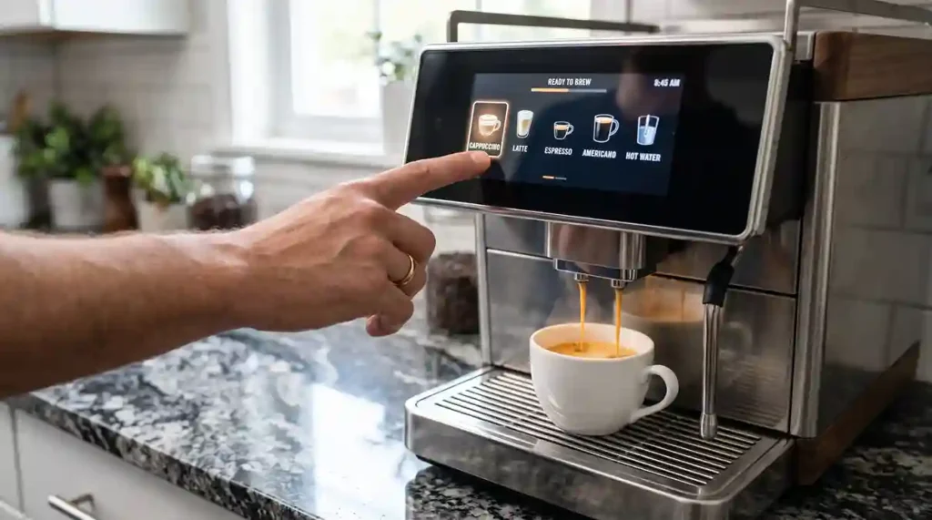 Cafeteira de Espresso Superautomática: O Guia Definitivo com 2 Modelos High Ticket para o Café Perfeito em Casa 5 painel touch da cafeteira de espresso superautomática